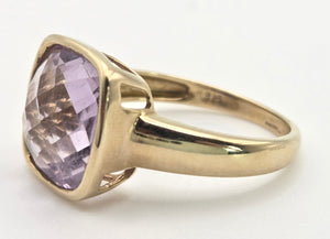 Vintage: 9ct Gold Cushion Cut Lilac Amethyst Solitaire Ring