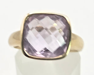 Vintage: 9ct Gold Cushion Cut Lilac Amethyst Solitaire Ring