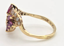 Cargar imagen en el visor de la galería, 2453 Vintage: 14ct Gold Rubies Diamonds Floral Cluster Ring- From 1972
