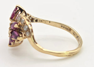 2453 Vintage: 14ct Gold Rubies Diamonds Floral Cluster Ring- From 1972