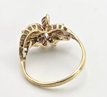 Cargar imagen en el visor de la galería, 2453 Vintage: 14ct Gold Rubies Diamonds Floral Cluster Ring- From 1972
