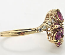 Cargar imagen en el visor de la galería, 2453 Vintage: 14ct Gold Rubies Diamonds Floral Cluster Ring- From 1972
