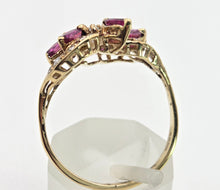 Cargar imagen en el visor de la galería, 2453 Vintage: 14ct Gold Rubies Diamonds Floral Cluster Ring- From 1972
