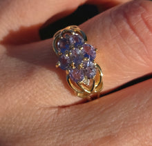 Load image into Gallery viewer, 6229 Vintage; 9ct Gold Blue Tanzanites Round Cut Diamonds Dress Ring
