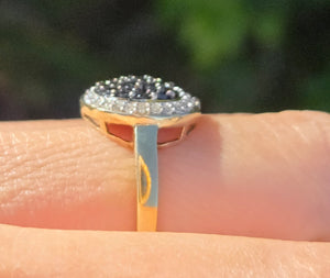 2222 Vintage: 9ct Gold Black & White Natural Diamonds "Swirl" Cocktail Ring