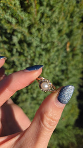Antique: 9ct Rose Gold Cultured Pearl 11 Natural Diamonds Dress Ring