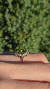 Vintage: 9ct Gold Vibrant Peridot Glacier Topaz Floral Cluster Ring
