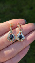 Load image into Gallery viewer, 2065: Vintage: 9ct Gold Pear-Cut Blue Sapphires &amp; Diamonds Drop/Dangle Stud Earrings

