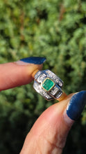 Cargar imagen en el visor de la galería, 1949 Art  Deco Style 18ct Gold Emerald 18 Natural Diamonds Geometric Set Ring
