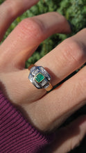 Cargar imagen en el visor de la galería, 1949 Art  Deco Style 18ct Gold Emerald 18 Natural Diamonds Geometric Set Ring
