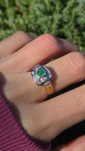 Cargar imagen en el visor de la galería, 1949 Art  Deco Style 18ct Gold Emerald 18 Natural Diamonds Geometric Set Ring
