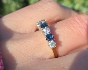 Vintage: 18ct Gold French Blue Sapphires Natural Diamonds (0.8ct) Ring- Exceptional