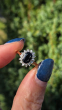 Load image into Gallery viewer, 6216 Vintage; 18ct Gold French Blue Sapphire 14 Diamonds Cluster Ring
