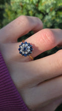 Load image into Gallery viewer, Vintage 18ct Gold 13 Blue Sapphires 8 Natural Diamonds Flower Head ring
