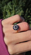 Load image into Gallery viewer, Vintage 18ct Gold 13 Blue Sapphires 8 Natural Diamonds Flower Head ring
