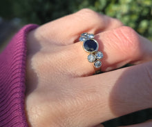 Load image into Gallery viewer, Vintage; 18ct Gold Blue Sapphire Natural Diamonds (0.68ct) Trefoil Set ring
