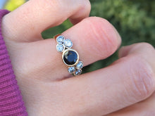Load image into Gallery viewer, Vintage; 18ct Gold Blue Sapphire Natural Diamonds (0.68ct) Trefoil Set ring
