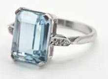 Load image into Gallery viewer, 1867 Vintage: 18ct White Gold Emerald Cut Blue Aquamarine Diamonds Cocktail Ring
