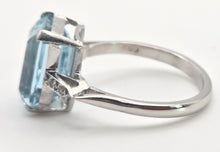 Load image into Gallery viewer, 1867 Vintage: 18ct White Gold Emerald Cut Blue Aquamarine Diamonds Cocktail Ring
