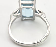 Load image into Gallery viewer, 1867 Vintage: 18ct White Gold Emerald Cut Blue Aquamarine Diamonds Cocktail Ring
