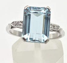 Load image into Gallery viewer, 1867 Vintage: 18ct White Gold Emerald Cut Blue Aquamarine Diamonds Cocktail Ring
