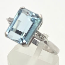 Load image into Gallery viewer, 1867 Vintage: 18ct White Gold Emerald Cut Blue Aquamarine Diamonds Cocktail Ring
