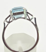 Load image into Gallery viewer, 1867 Vintage: 18ct White Gold Emerald Cut Blue Aquamarine Diamonds Cocktail Ring
