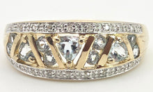 Load image into Gallery viewer, 2462 Vintage: 9ct Gold Swiss Blue topaz 18 Natural Diamonds Openwork Ring

