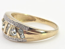 Load image into Gallery viewer, 2462 Vintage: 9ct Gold Swiss Blue topaz 18 Natural Diamonds Openwork Ring
