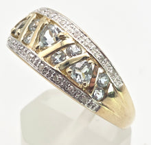 Load image into Gallery viewer, 2462 Vintage: 9ct Gold Swiss Blue topaz 18 Natural Diamonds Openwork Ring
