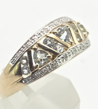 Load image into Gallery viewer, 2462 Vintage: 9ct Gold Swiss Blue topaz 18 Natural Diamonds Openwork Ring
