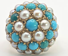 Load image into Gallery viewer, 2472 Vintage: 9ct Gold Turquoise Cultured Pearls &quot;Bombe&quot; Ring- From 1960
