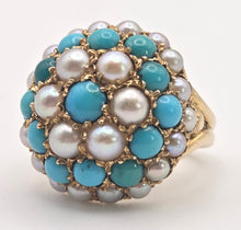 Load image into Gallery viewer, 2472 Vintage: 9ct Gold Turquoise Cultured Pearls &quot;Bombe&quot; Ring- From 1960
