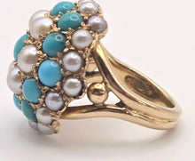Load image into Gallery viewer, 2472 Vintage: 9ct Gold Turquoise Cultured Pearls &quot;Bombe&quot; Ring- From 1960

