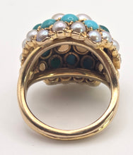 Load image into Gallery viewer, 2472 Vintage: 9ct Gold Turquoise Cultured Pearls &quot;Bombe&quot; Ring- From 1960
