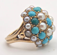 Load image into Gallery viewer, 2472 Vintage: 9ct Gold Turquoise Cultured Pearls &quot;Bombe&quot; Ring- From 1960
