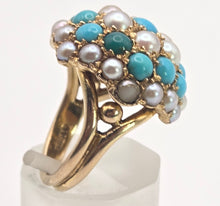 Load image into Gallery viewer, 2472 Vintage: 9ct Gold Turquoise Cultured Pearls &quot;Bombe&quot; Ring- From 1960
