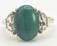 Load image into Gallery viewer, 2487 Vintage; 9ct Gold Large Malachite Aquamarines Cocktail Ring
