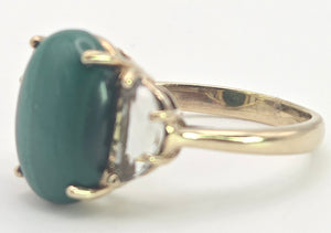 2487 Vintage; 9ct Gold Large Malachite Aquamarines Cocktail Ring