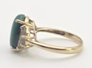 2487 Vintage; 9ct Gold Large Malachite Aquamarines Cocktail Ring