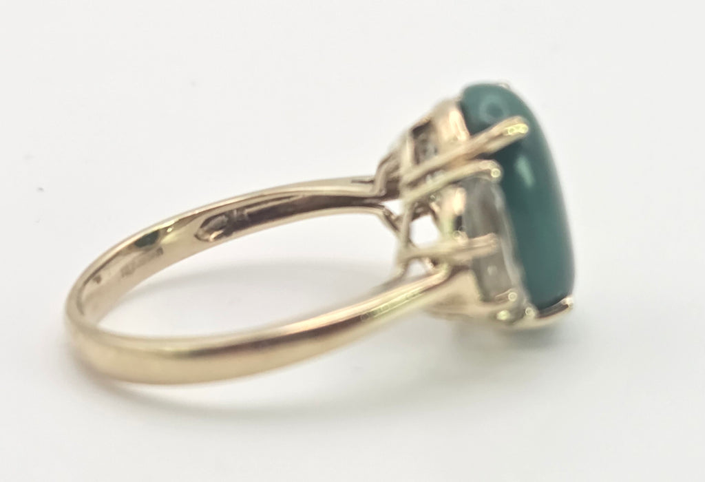 2487 Vintage; 9ct Gold Large Malachite Aquamarines Cocktail Ring