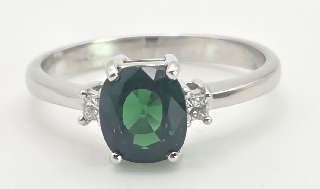 2491 Vintage 18ct White Gold Chrome Diopside Natural Diamonds Dress Ring