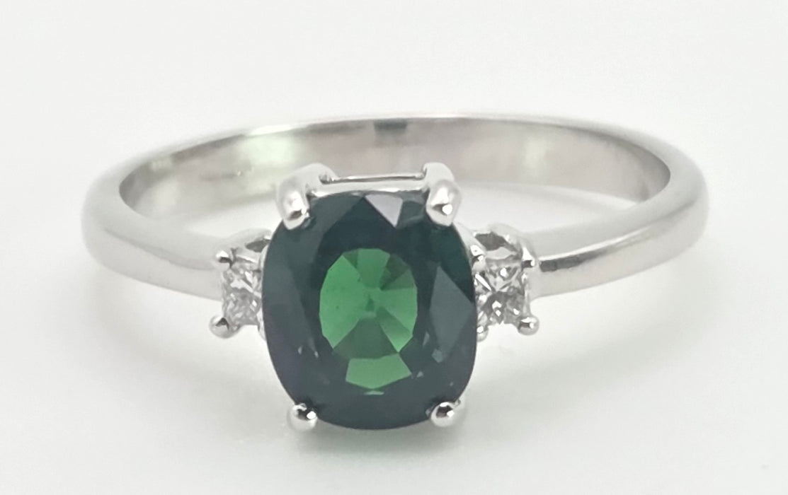 2491 Vintage 18ct White Gold Chrome Diopside Natural Diamonds Dress Ring