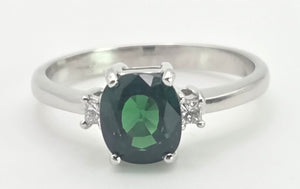 2491 Vintage 18ct White Gold Chrome Diopside Natural Diamonds Dress Ring