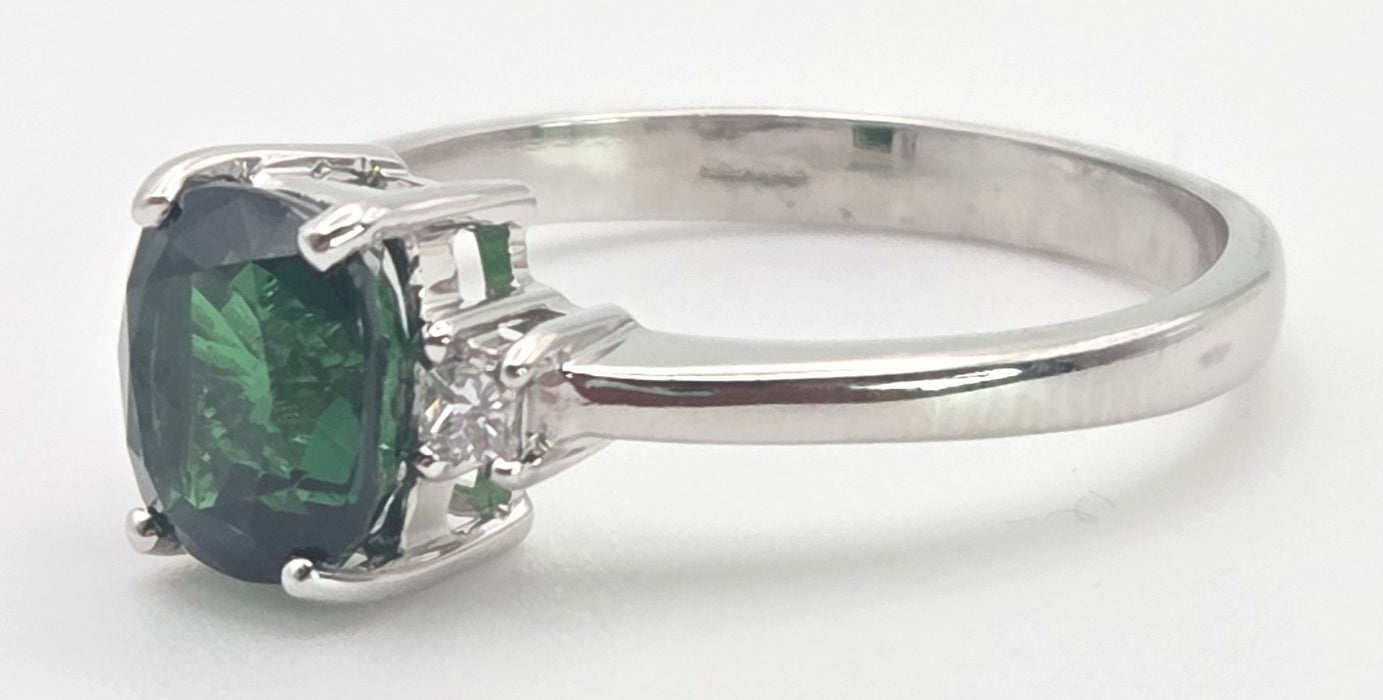 2491 Vintage 18ct White Gold Chrome Diopside Natural Diamonds Dress Ring