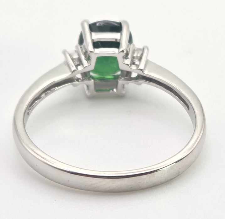 2491 Vintage 18ct White Gold Chrome Diopside Natural Diamonds Dress Ring