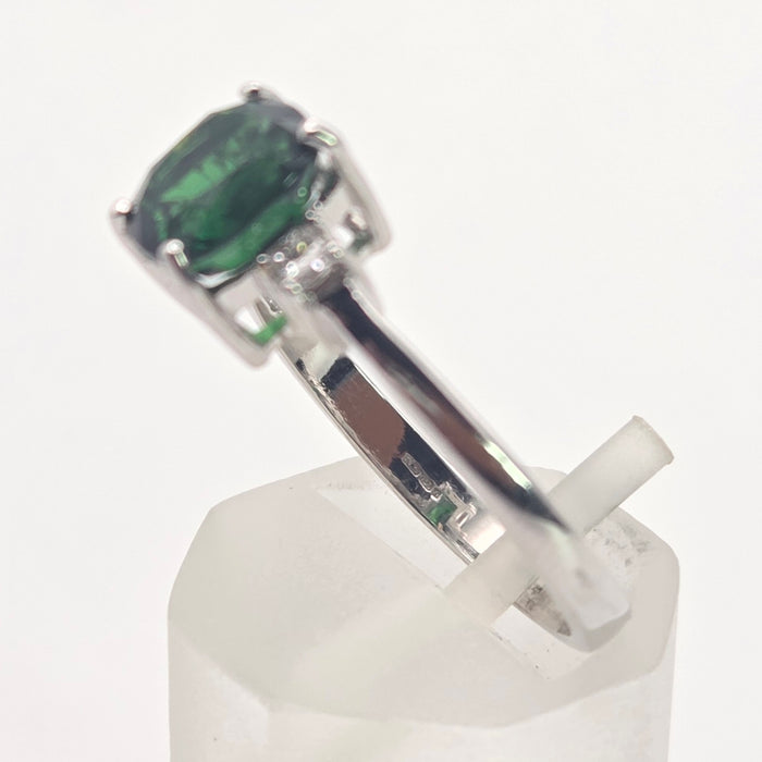2491 Vintage 18ct White Gold Chrome Diopside Natural Diamonds Dress Ring