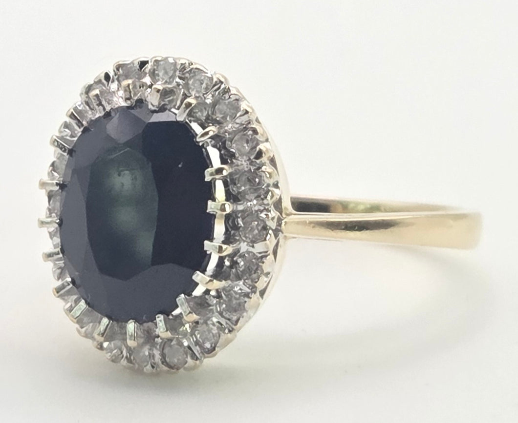 2498 Vintage: 9ct Gold Australian Sapphira 20 Diamonds Diana Style Cluster Ring- From 1986