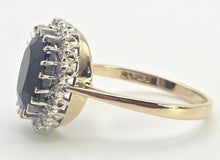 Load image into Gallery viewer, 2498 Vintage: 9ct Gold Australian Sapphira 20 Diamonds Diana Style Cluster Ring- From 1986
