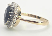 Load image into Gallery viewer, 2498 Vintage: 9ct Gold Australian Sapphira 20 Diamonds Diana Style Cluster Ring- From 1986
